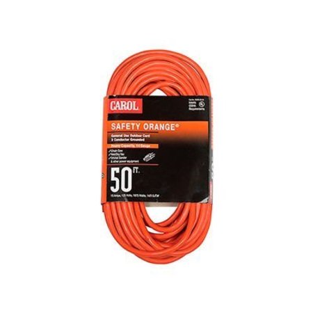 GENERAL CABLE INDUSTRIES Carol 50' Safety Orange Extension Cord, 14AWG 15A 03356.63.04